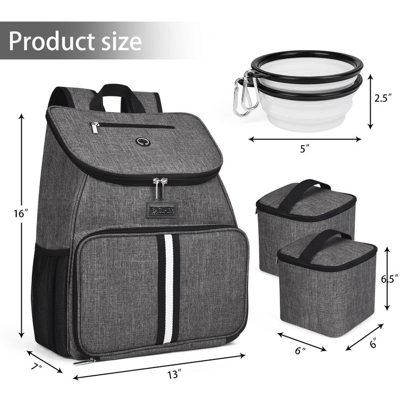BAGLHERä¸¨Dog Travel Bag, Airline Approved Pet Supplies Backpack, Dog Travel Backpack Accessories Set with 2 Silicone Collapsible Bowls and 2 Food Baskets, Gray - Image 3